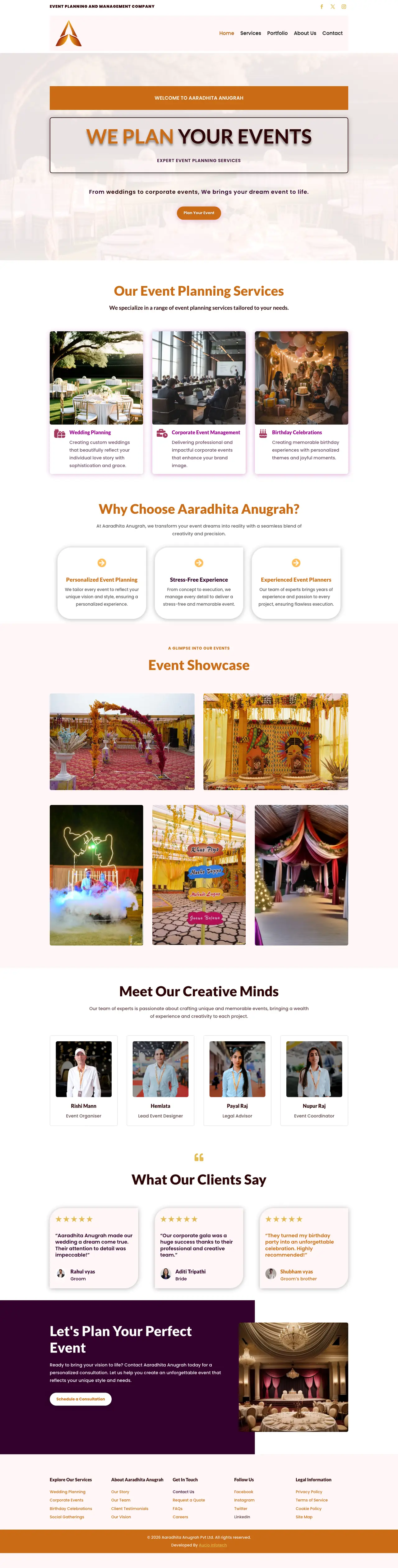 Aaradhita Anugrah website, slowly scrolling
