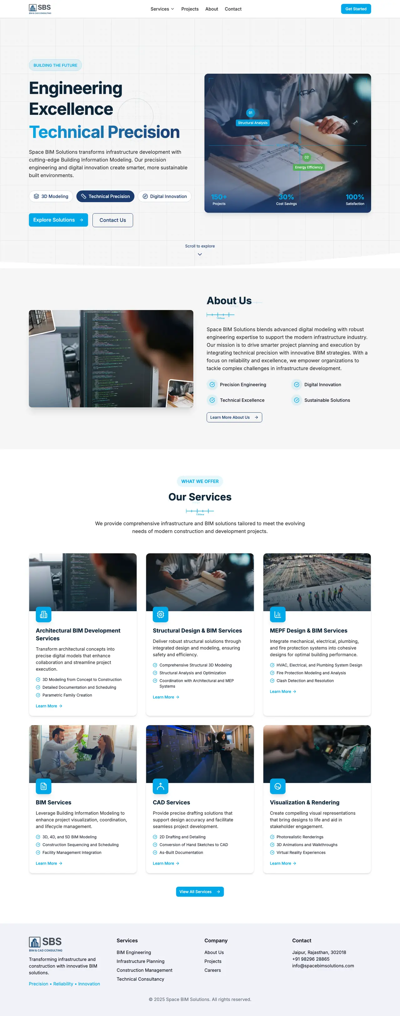 Space BIM Solutions website, slowly scrolling