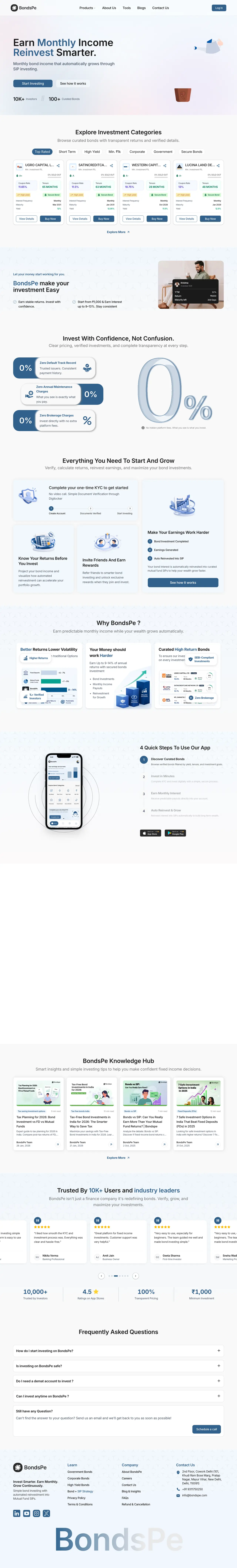 BondsPe website, slowly scrolling
