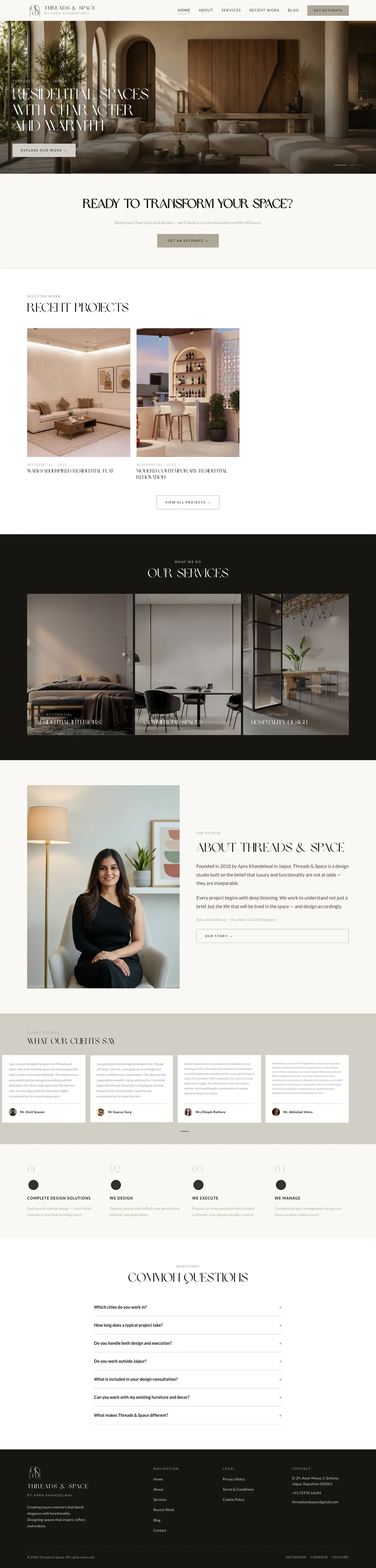 Threads & Space website, slowly scrolling