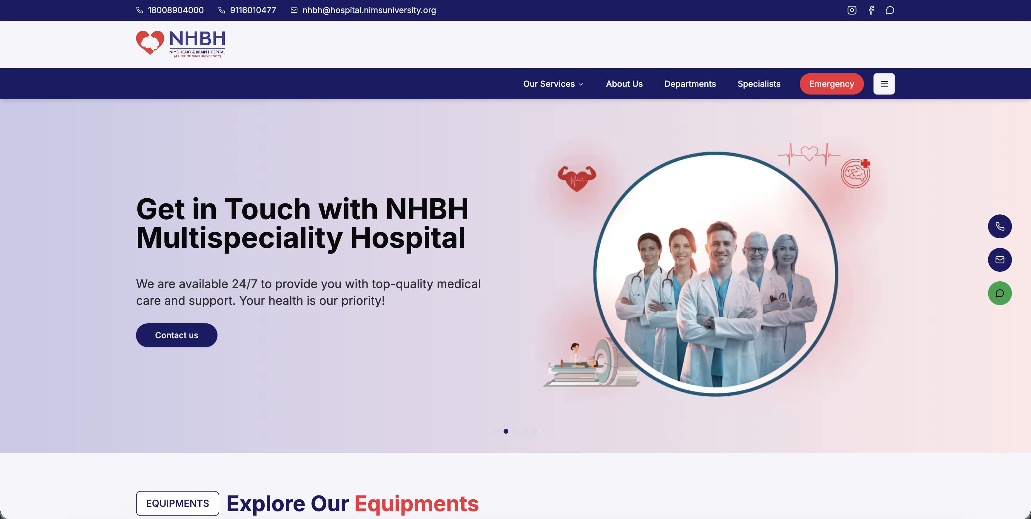 NIMS Heart & Brain Hospital website screenshot