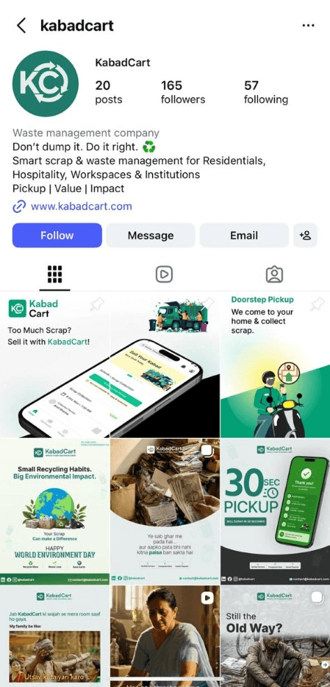 @kabadcart Instagram profile — bio, stats and branded post grid
