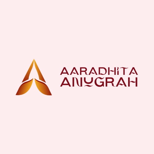The new Aaradhita Anugrah logo lockup — gradient mark with deep red wordmark