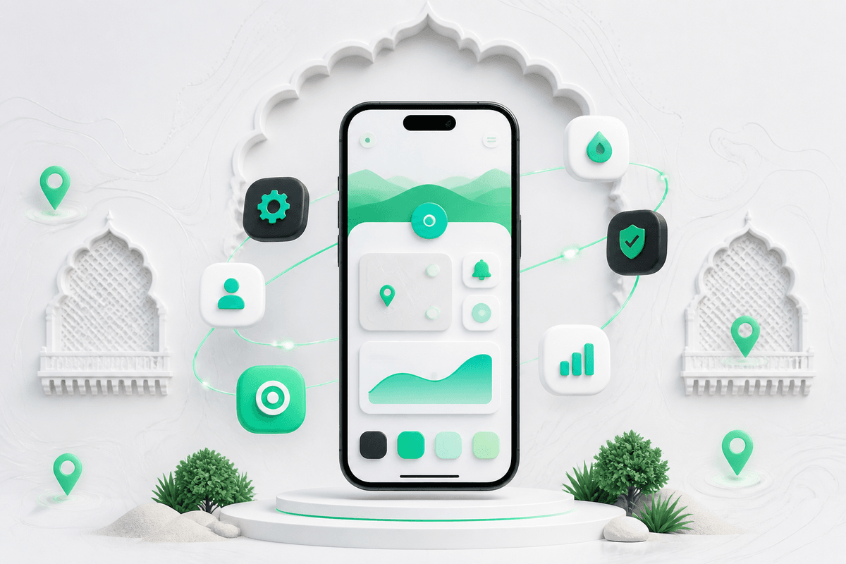 Smartphone with app interface and location pins — mobile app development in Rajasthan by Aucio Infotech