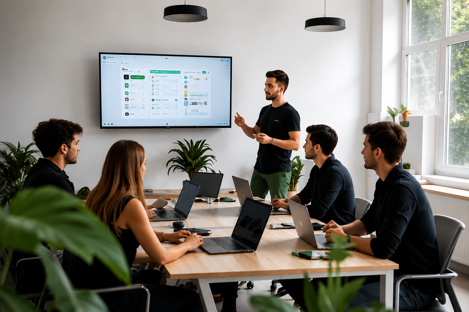 Aucio Infotech team discussing a digital product strategy