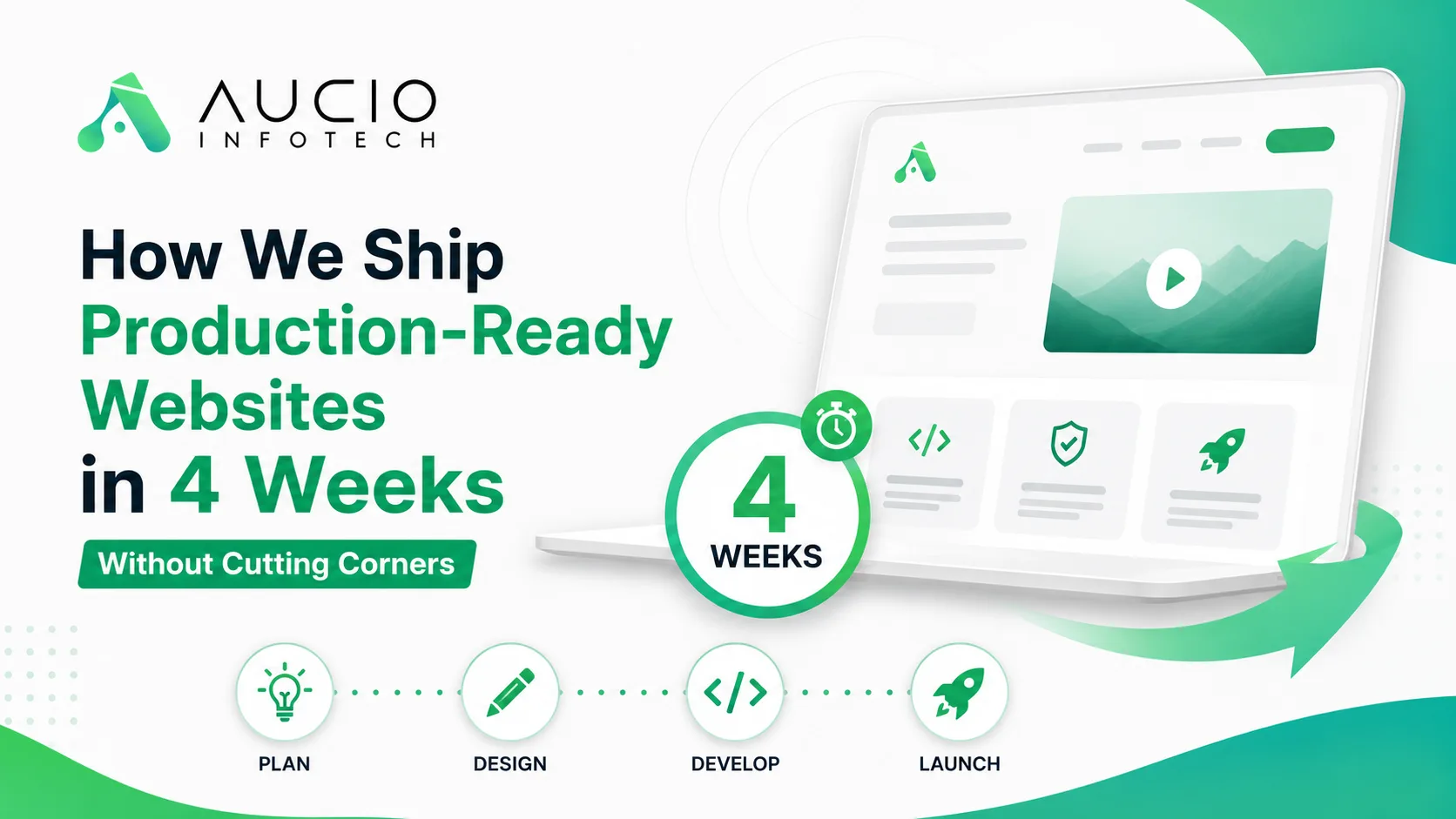 Ship production-ready websites in 4 weeks without cutting corners — Aucio Infotech's proven web development process from Jaipur, delivering 50+ projects