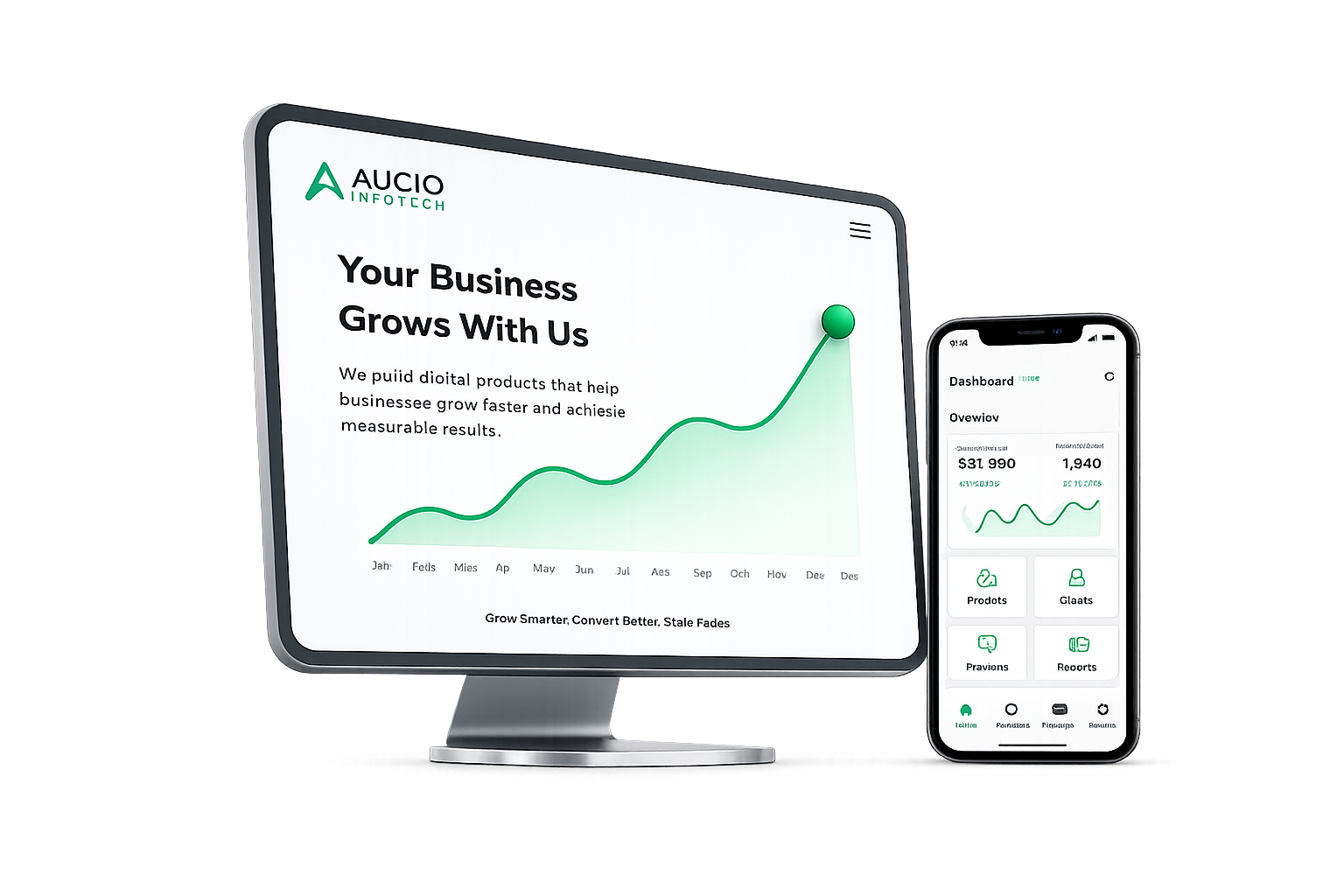 Desktop and mobile dashboards showing business growth analytics